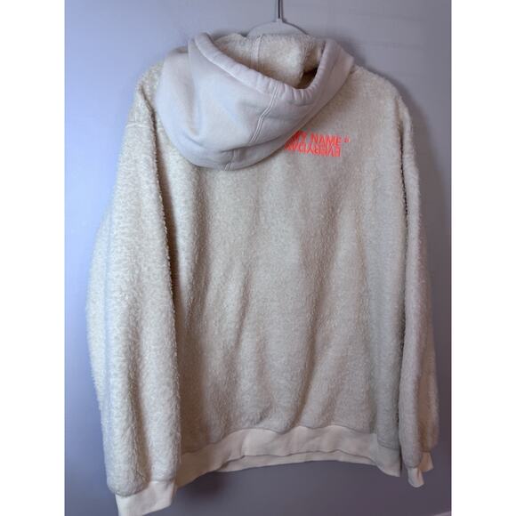 SJYP Unisex Sherpa Fleece Hoodie Ivory + Orange Hoodie Sweatshirt - Sz L - Picture 14 of 14